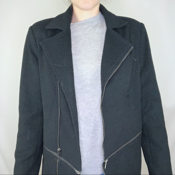 Mural Zipper Wool Trench Coat Long Sleeve City Event Layered Overcoat Modern - Picture 4 of 9